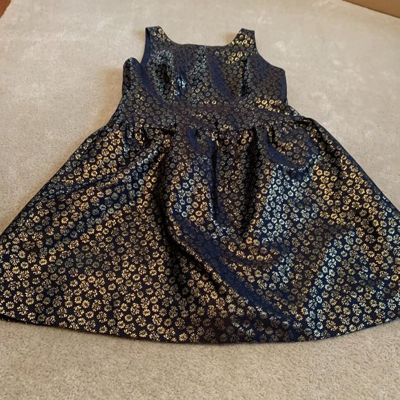 NWT J. Crew Navy and Gold Aline Floral Party Dress Size 12 - Picture 1 of 16